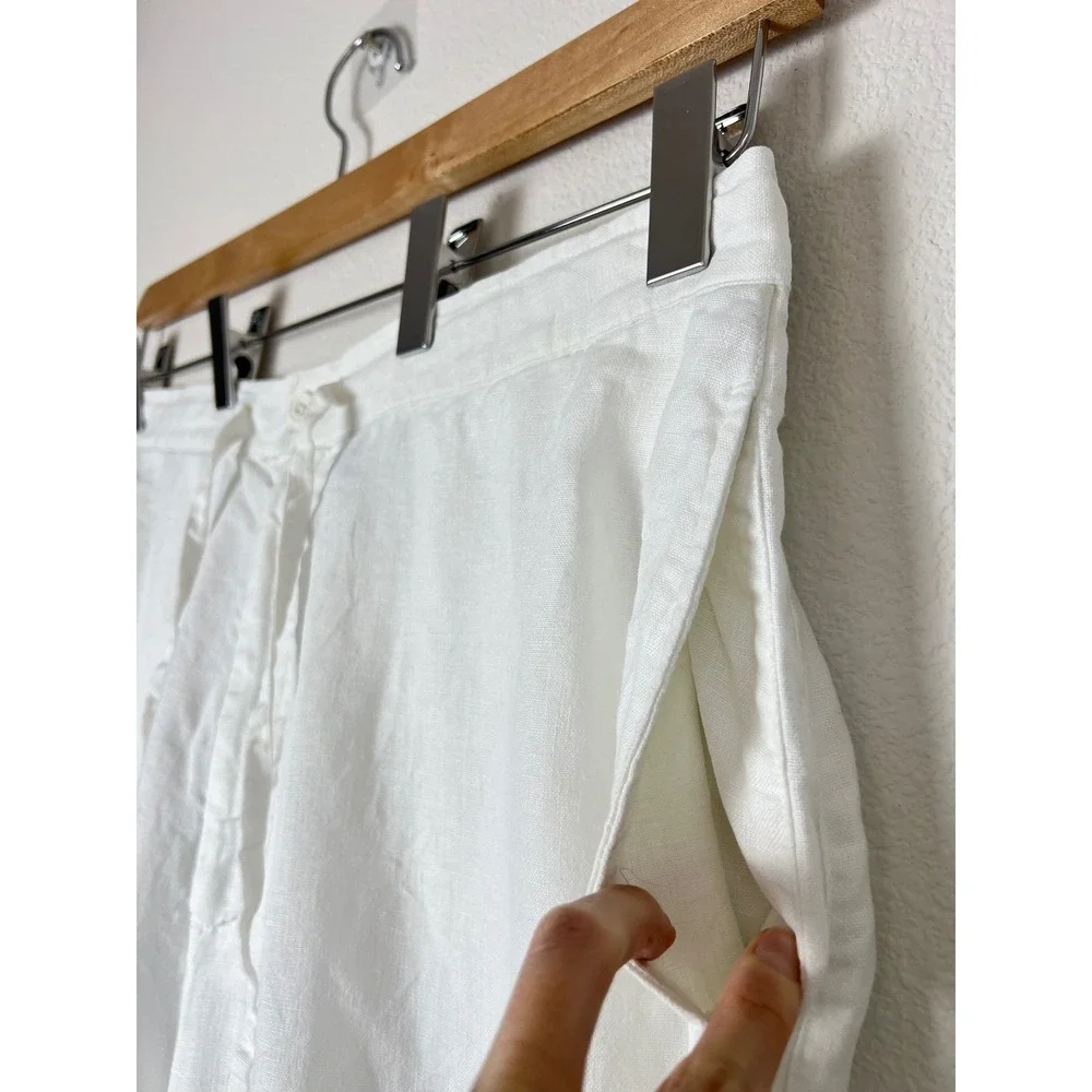 Brandini Mens XL White 100% Linen Drawstring Straight‎ Leg Pants Beach Resort